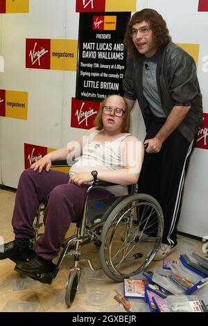 Matt Lucas and David Walliams signing copies of their new CD Little Britain at the Virgin Megastore in London Stock Photo