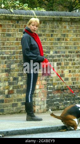 Radio 1 Dj Sarah Cox out in North London with her dog 'Snoop' shopping ...