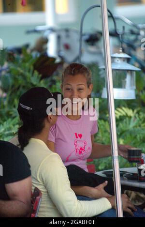 Julio Iglesias Jr, brother of Enrique, and a blonde female, out together in Miami.   EXCLUSIVE PICTURES BY ALL ACTION Stock Photo