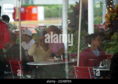 Julio Iglesias Jr, brother of Enrique, and a blonde female, out together in Miami.   EXCLUSIVE PICTURES BY ALL ACTION Stock Photo