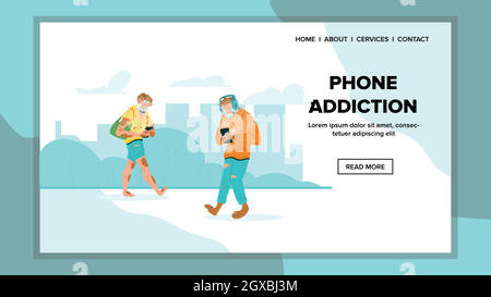 Phone Addiction And Degradation Problem Vector Illustration Stock Vector