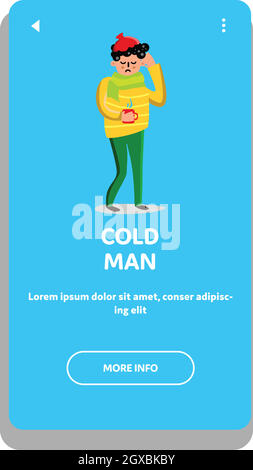 Cold Man With High Temperature And Headache Vector Stock Vector