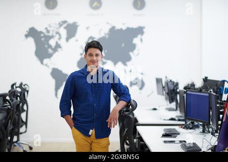 portrait of casual Asian indian business men leader standing confidence at Co-Working space,Small Business Startup Concept Stock Photo