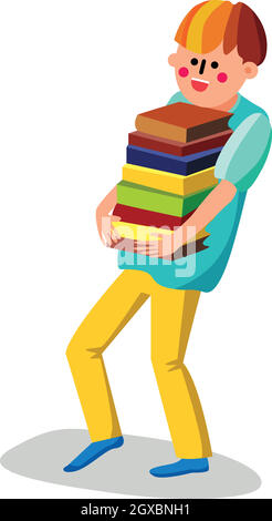 Literacy Boy Student Carries Bunch Of Books Vector Stock Vector