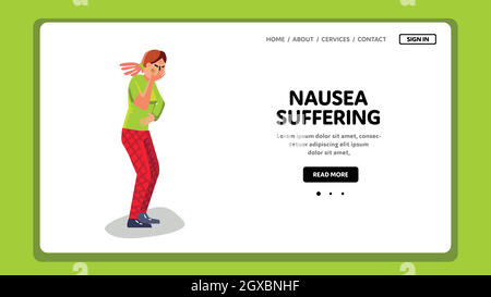 Nausea Suffering And Vomiting Sick Woman Vector Stock Vector