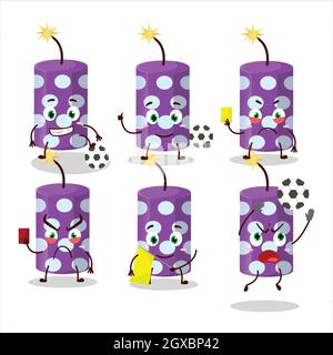 Purple firecracker cartoon character working as a Football referee. Vector illustration Stock Vector