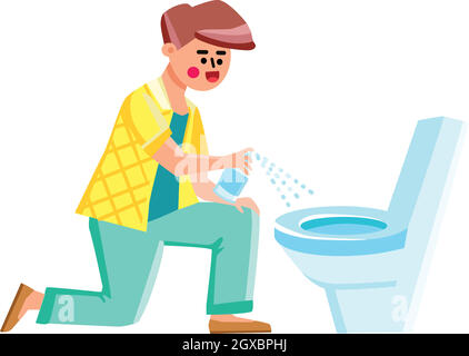 Toilet Disinfection Spray Using Young Man Vector Stock Vector