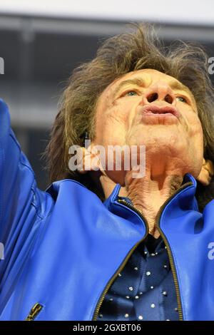 Mick Jagger of The Rolling Stones performs on stage at the Principality Stadium in Cardiff on June 15, 2018 Stock Photo