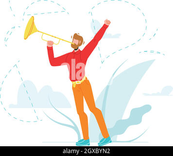Trumpeter Play Musical Instrument Trumpet Vector Illustration Stock Vector