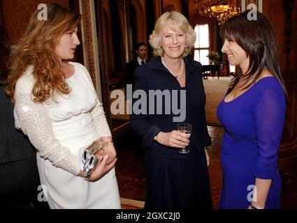 Camilla, Duchess of Cornwall meets Jackie Gold (right) and Karren Brady at the Women in Business Reception at Buckingham Palace in London on February 14, 2007. The get-together is being held for the country's most successful businesswomen. Stock Photo