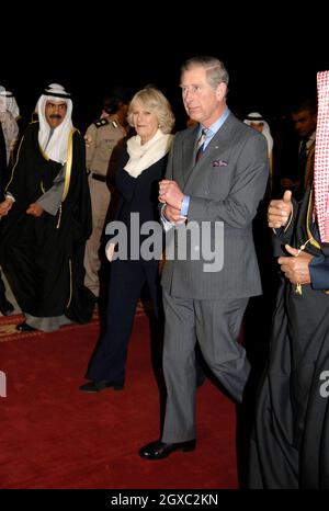 Prince Charles, Prince of Wales and Camilla, Duchess of Cornwall arrive at Kuwait International Airport on February 19, 2007 for the start of a 10 day tour of the Middle East. Stock Photo