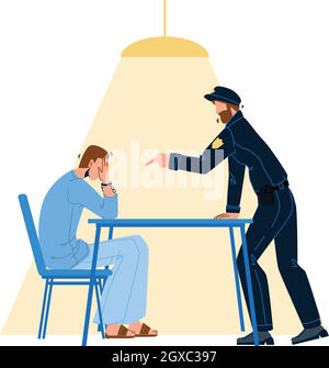 Policeman Interrogation Criminal Prisoner Flat Vector Illustration Stock Vector