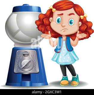 Little girl and empty candy machine Stock Vector