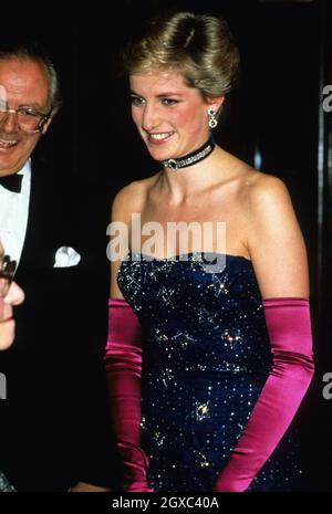 Diana, Princess of Wales, wearing a Murray Arbeid dress, at the Phantom ...