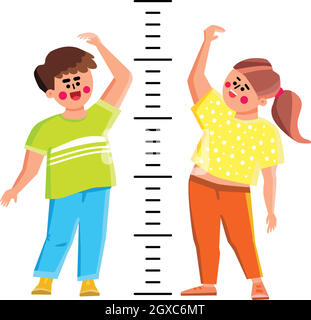 Kids Measuring Height With Measure Scale Vector Stock Vector