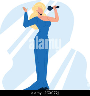 Woman Singer Singing Song In Microphone Vector Stock Vector