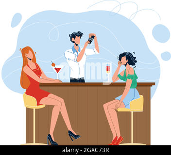 Barman Making Alcoholic Cocktail For Women Vector Stock Vector