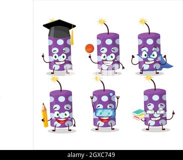 School student of purple firecracker cartoon character with various expressions. Vector illustration Stock Vector