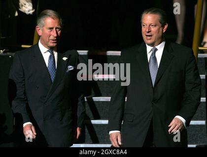 Prince Charles arrives with former U.S. Vice-President Al Gore to present awards at the Business in the Community Awards for Excellence at the Royal Albert Hall in London. Stock Photo