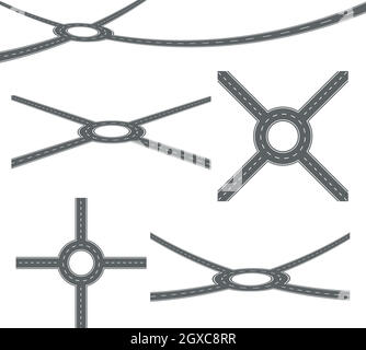 Roundabout, Circular Segment Of Road Set Vector Stock Vector