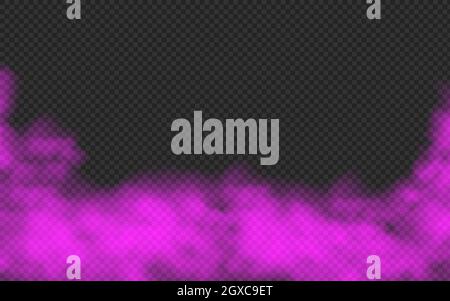 Violet smoke isolated on transparent background. Steam special effect. Realistic colorful vector fire fog or mist texture. EPS 10 Stock Vector