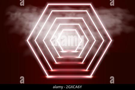 Neon abstract red background with geometric shapes and clouds. EPS 10 Stock Vector
