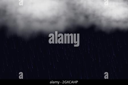 Rain and clouds on a dark background. Realistic vector illustration. EPS 10 Stock Vector