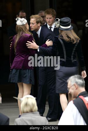 Prince William and Prince Harry greet Princess Beatrice left and