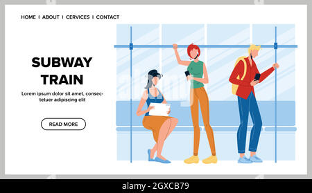 Subway Train With Passengers City Transport Vector Stock Vector