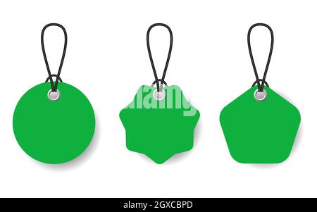 Set of Green price tags with black lace on transparent background. EPS 10 Stock Vector
