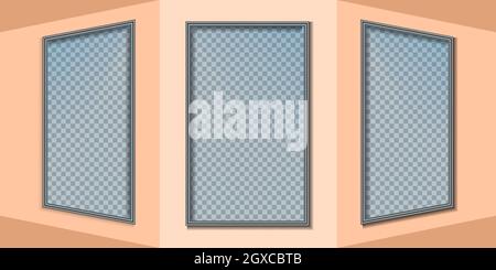 Realistic windows. Frames and glass on a transparent background. EPS 10 Stock Vector