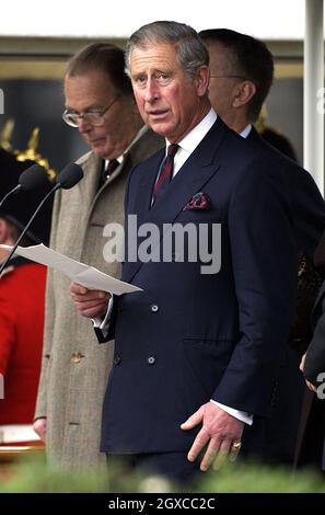 Prince Charles, Prince of Wales gives a speech during a ceremony to unveil a new statue of David Lloyd George by the Prince of Wales in Parliament Square, London. Stock Photo