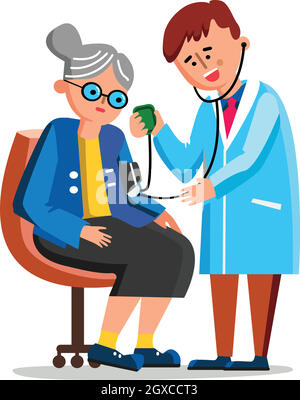 Doctor Measuring Old Woman Blood Pressure Vector Stock Vector