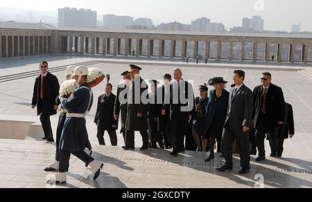 Prince Charles, Prince of Wales and Camilla, Duchess of Cornwall attend a wreath laying ceremony at the Anitkabir (memorial tomb) of the founder of modern Turkey, Mustafa Kemal Attaturk, in Ankara, Turkey. Stock Photo