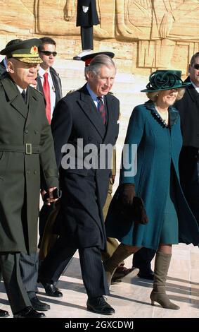 Prince Charles, Prince of Wales and Camilla, Duchess of Cornwall attend a wreath laying ceremony at the Anitkabir (memorial tomb) of the founder of modern Turkey, Mustafa Kemal Attaturk, in Ankara, Turkey. Stock Photo