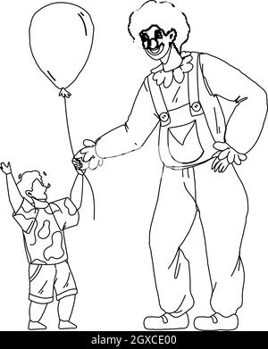 Clown Giving To Little Boy Child Balloon Vector Stock Vector