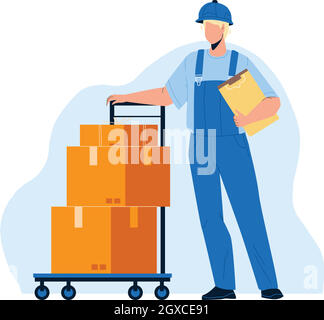 Mover Delivery Service Worker With Cart Vector Stock Vector