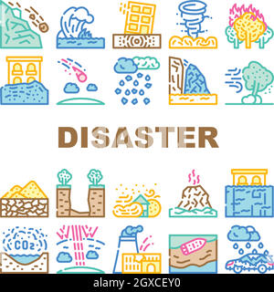 Disaster Destruction Collection Icons Set Vector Stock Vector