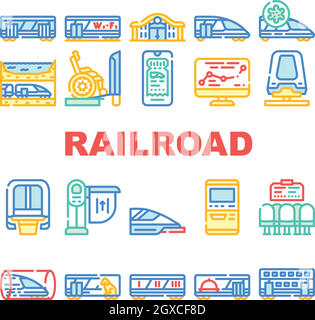 Railroad Transport Collection Icons Set Vector Stock Vector