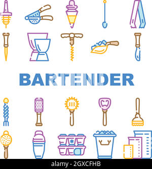 Bartender Accessory Collection Icons Set Vector Stock Vector