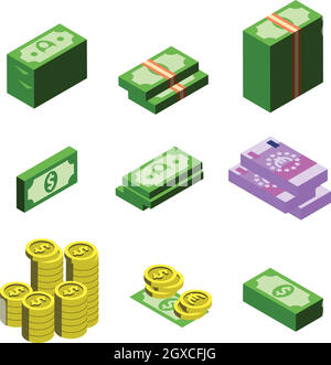 Money Dollar And Euro Banknotes Coins Set Vector Stock Vector