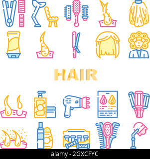 Healthy Hair Treatment Collection Icons Set Vector Stock Vector