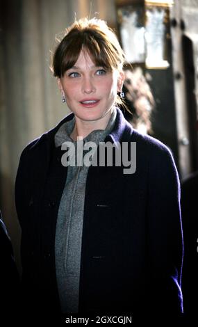 Carla Bruni-Sarkozy during a visit to Westminster Abbey in London where her husband Nicolas Sarkozy the President of France laid a wreath on the tomb of the unknown soldier during the first day of their state visit to the UK. Stock Photo