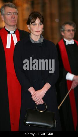 Carla Bruni-Sarkozy during a visit to Westminster Abbey in London where her husband Nicolas Sarkozy the President of France laid a wreath on the tomb of the unknown soldier during the first day of their state visit to the UK. Stock Photo