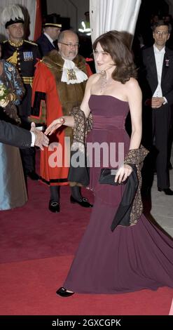 France's first lady Carla Bruni-Sarkozy arrives for a banquet at the Guildhall given by The Lord Mayor and Corporation of London on March 27, 2008 in London, England. French President Nicolas Sarkozy and Carla Bruni-Sarkozy are on the second and final day of the French President's state visit. Stock Photo