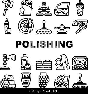 Car Polishing Tool Collection Icons Set Vector Stock Vector
