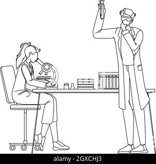 Scientists Work And Research In Laboratory Vector Stock Vector