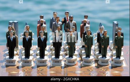 A political chess set on display in Istabul during the Queen's State Visit to Turkey. Stock Photo