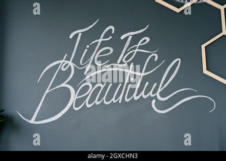 New York, USA. June 2021. Calligraphic inscription Life is beautiful Stock Photo