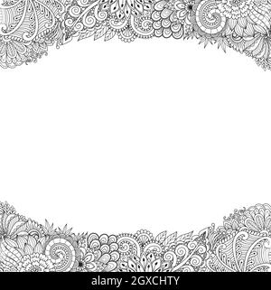 Abstract flowers frame for print on product or adult coloring book,coloring page. Vector illustration. Stock Vector
